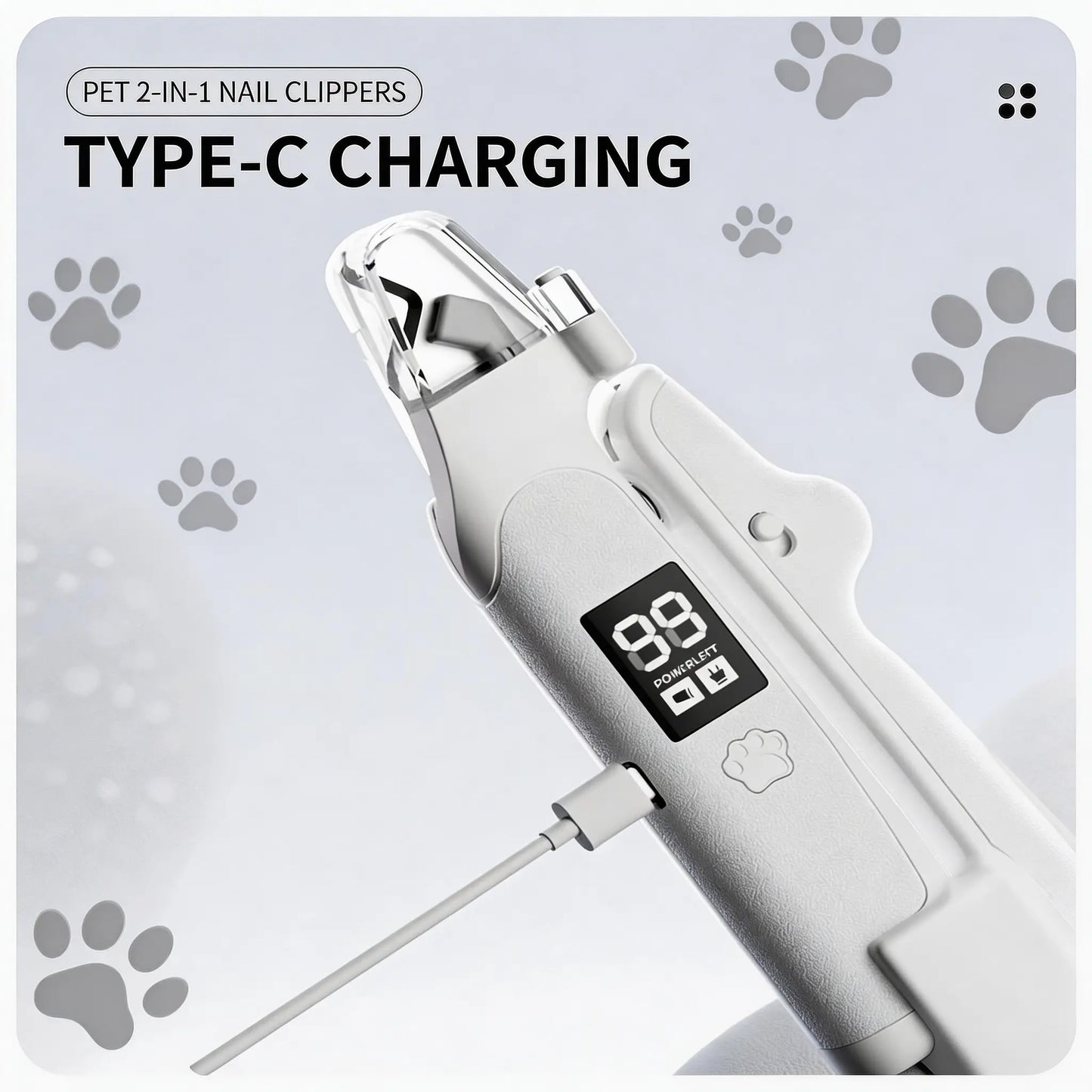 Rechargeable Electric Pet Nail Clipper with LED Light and Digital Display, Professional Grooming Tool for Dogs and Cats of All Sizes with Safety Guard