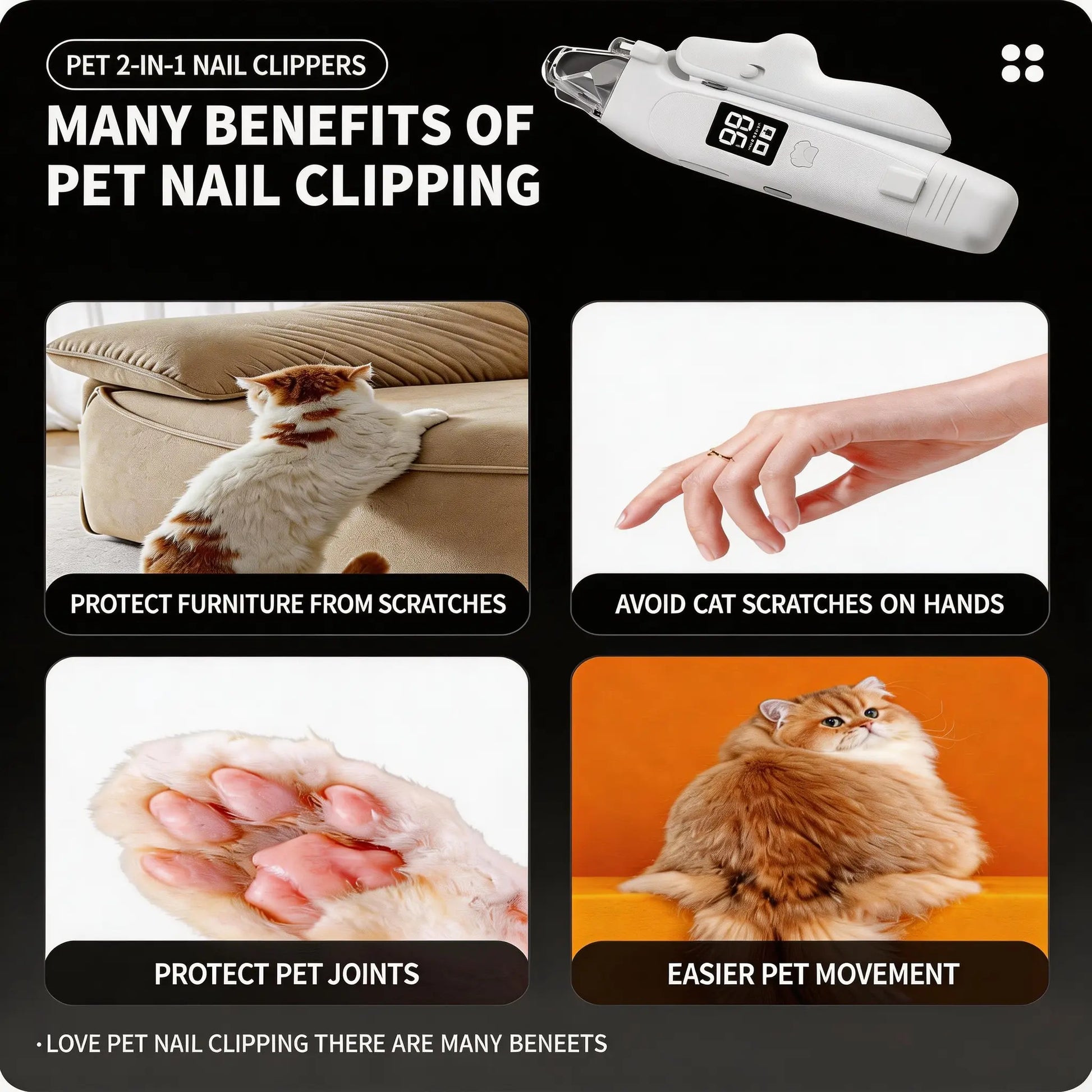 Rechargeable Electric Pet Nail Clipper with LED Light and Digital Display, Professional Grooming Tool for Dogs and Cats of All Sizes with Safety Guard
