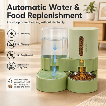 Kacoomi Dual-Pack Gravity Pet Feeders and Water Dispenser Set with Large-Capacity Stainless Steel Bowl for Small Dogs and Cats