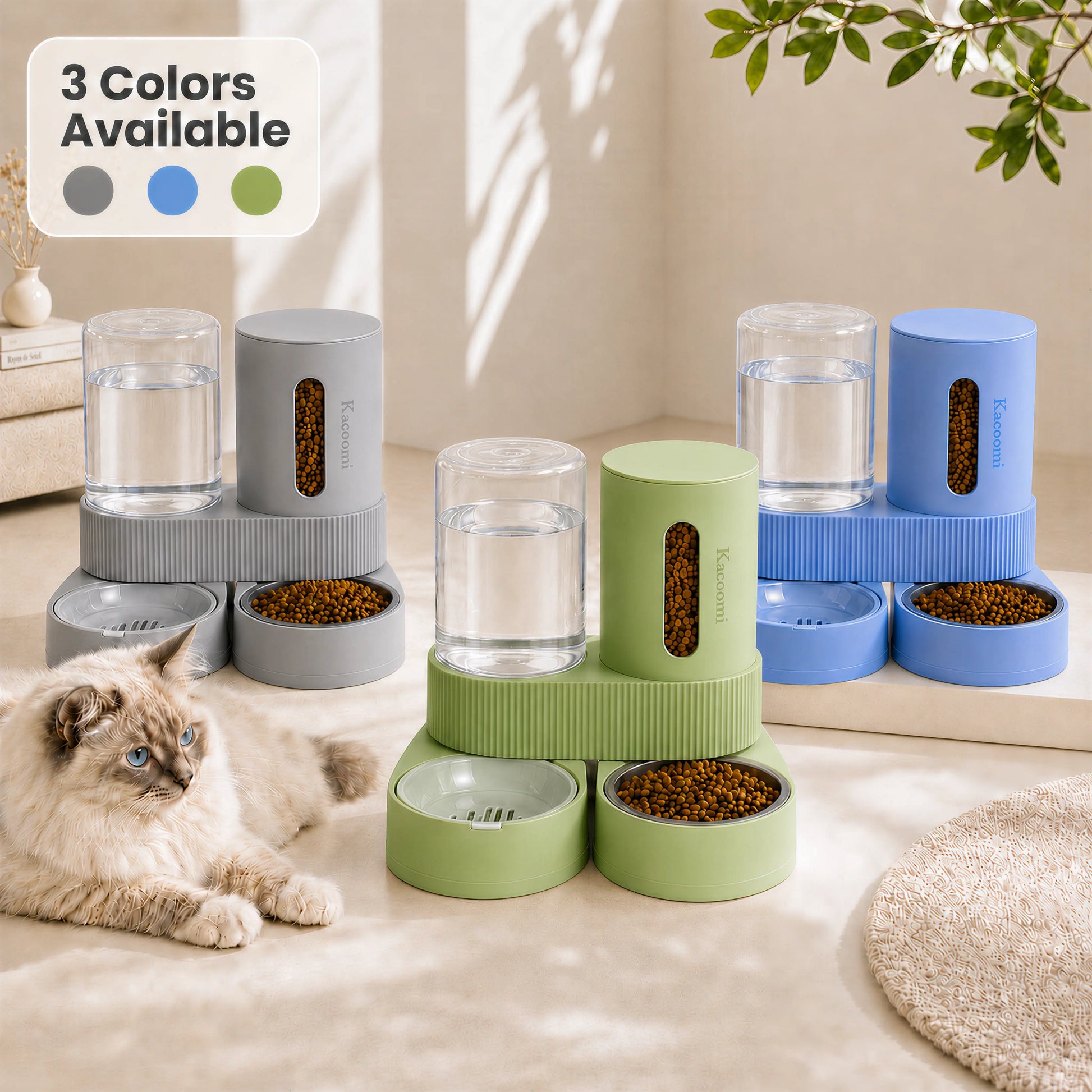 Kacoomi Dual-Pack Gravity Pet Feeders and Water Dispenser Set with Large-Capacity Stainless Steel Bowl for Small Dogs and Cats