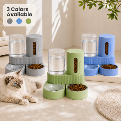 Kacoomi Dual-Pack Gravity Pet Feeders and Water Dispenser Set with Large-Capacity Stainless Steel Bowl for Small Dogs and Cats