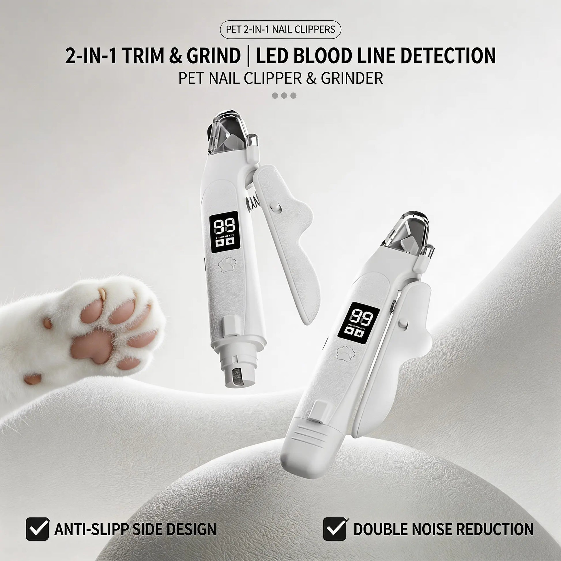 Rechargeable Electric Pet Nail Clipper with LED Light and Digital Display, Professional Grooming Tool for Dogs and Cats of All Sizes with Safety Guard
