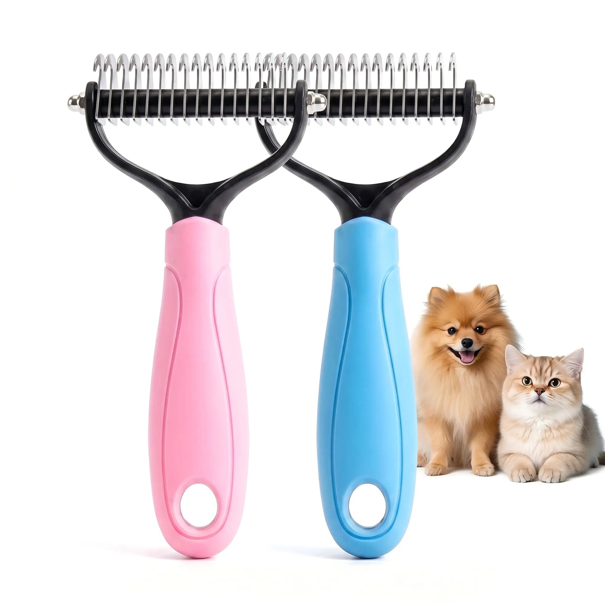 Professional Pet Detangling Comb and Double-Sided Grooming Brush for Dogs and Cats with One-Click Clean Undercoat Rake for Shedding Mats