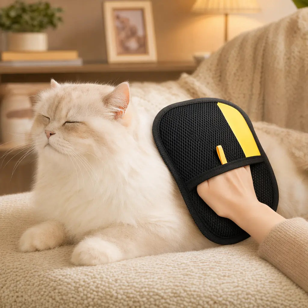 Upgraded Pet Hair Removal Glove for Cats and Dogs - Reusable Electrostatic Fur Remover Mitt for Furniture, Carpets, and Car Seats, Includes Cat Keychain