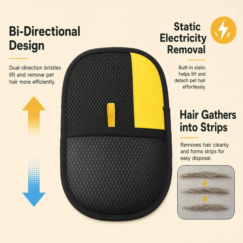 Upgraded Pet Hair Removal Glove for Cats and Dogs - Reusable Electrostatic Fur Remover Mitt for Furniture, Carpets, and Car Seats, Includes Cat Keychain