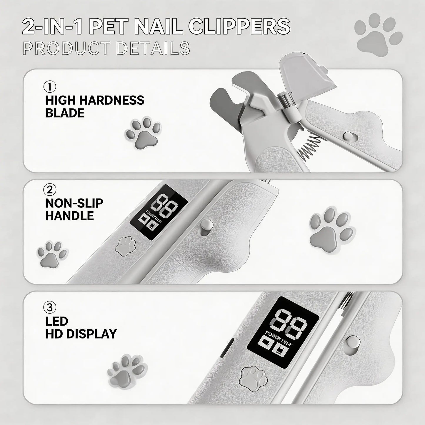 Rechargeable Electric Pet Nail Clipper with LED Light and Digital Display, Professional Grooming Tool for Dogs and Cats of All Sizes with Safety Guard