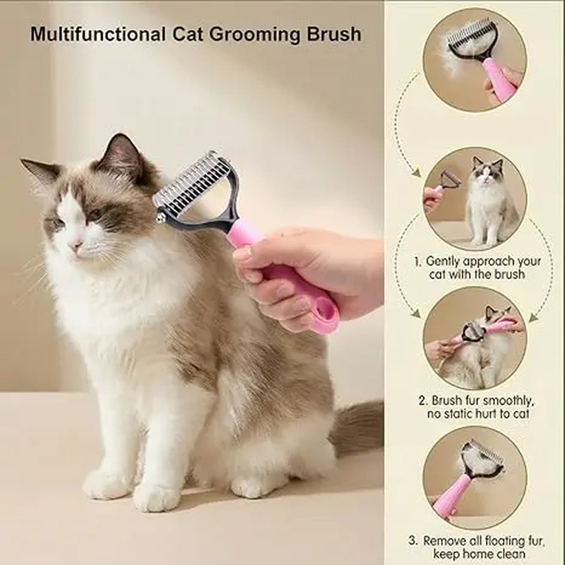 Professional Pet Detangling Comb and Double-Sided Grooming Brush for Dogs and Cats with One-Click Clean Undercoat Rake for Shedding Mats