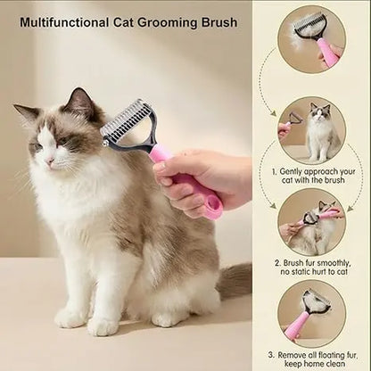 Professional Pet Detangling Comb and Double-Sided Grooming Brush for Dogs and Cats with One-Click Clean Undercoat Rake for Shedding Mats