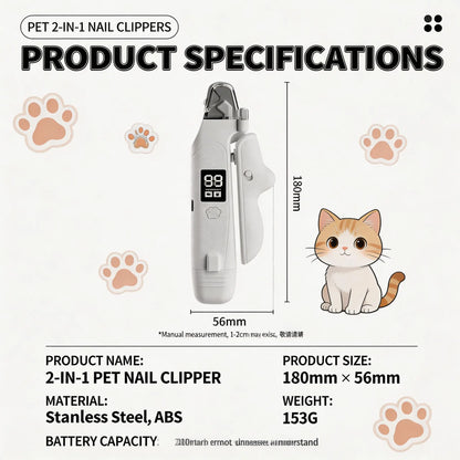 Rechargeable Electric Pet Nail Clipper with LED Light and Digital Display, Professional Grooming Tool for Dogs and Cats of All Sizes with Safety Guard