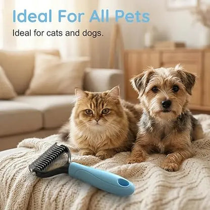 Professional Pet Detangling Comb and Double-Sided Grooming Brush for Dogs and Cats with One-Click Clean Undercoat Rake for Shedding Mats