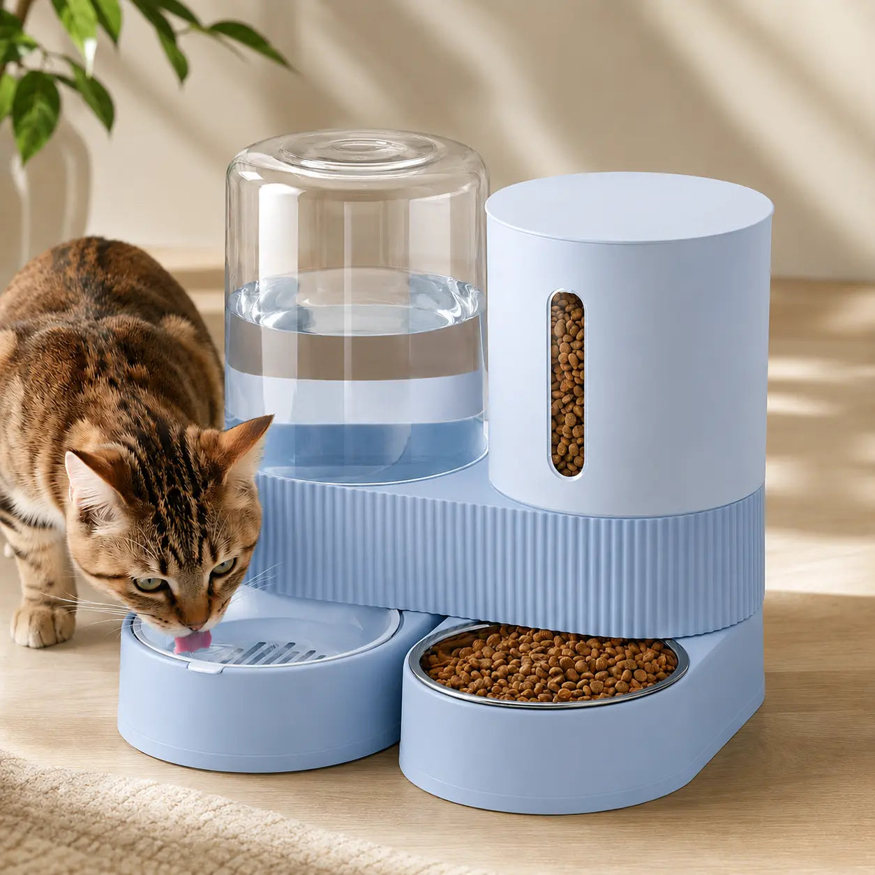 Kacoomi Dual-Pack Gravity Pet Feeders and Water Dispenser Set with Large-Capacity Stainless Steel Bowl for Small Dogs and Cats
