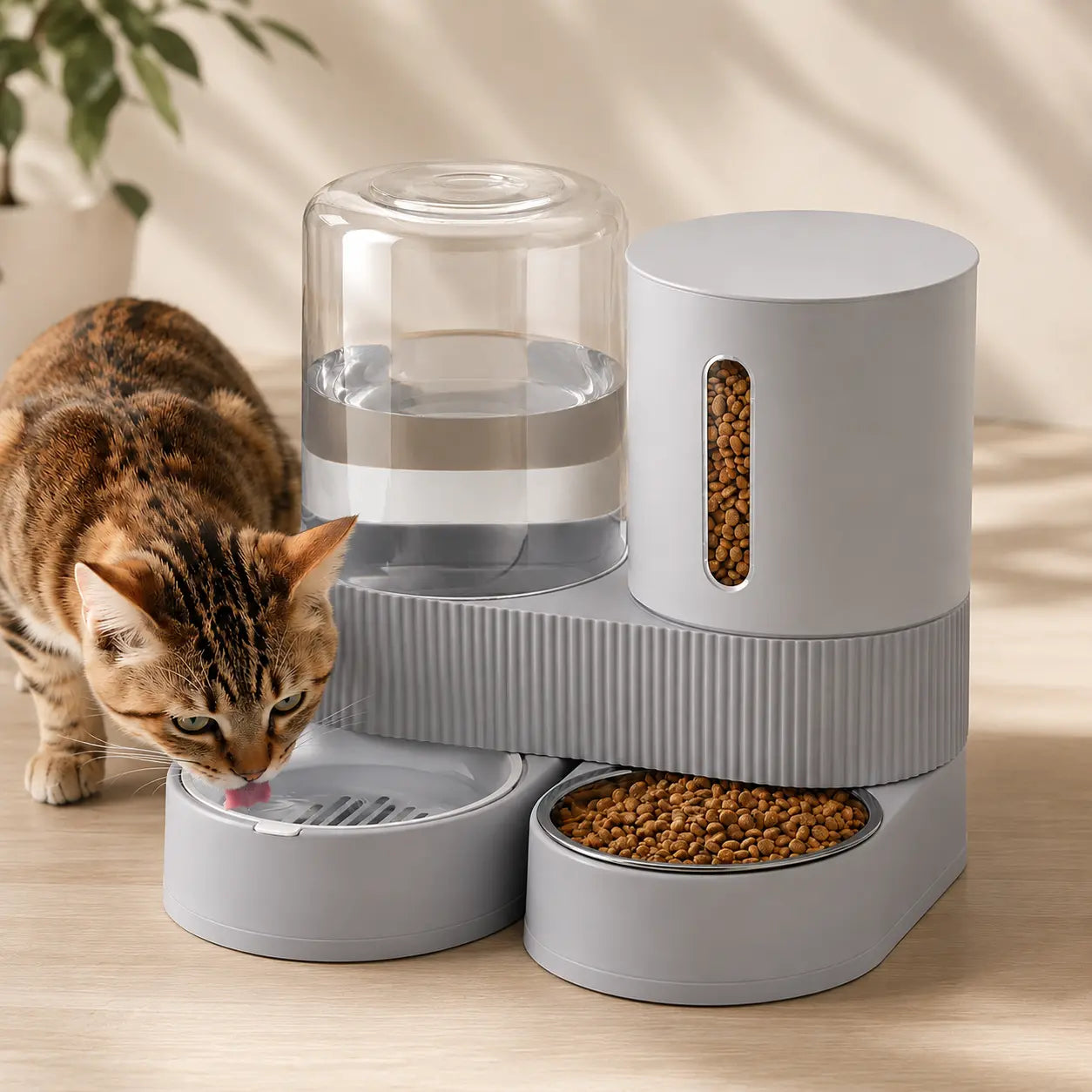 Kacoomi Dual-Pack Gravity Pet Feeders and Water Dispenser Set with Large-Capacity Stainless Steel Bowl for Small Dogs and Cats