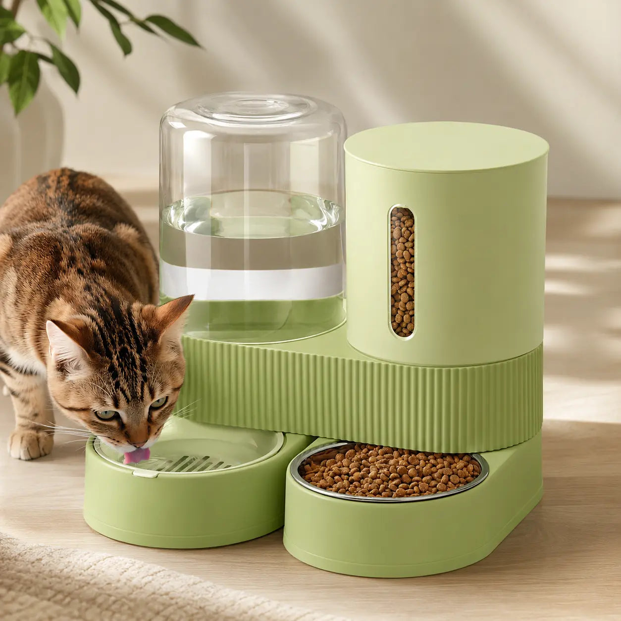 Kacoomi Dual-Pack Gravity Pet Feeders and Water Dispenser Set with Large-Capacity Stainless Steel Bowl for Small Dogs and Cats