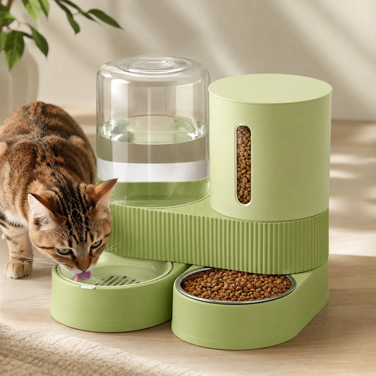 Kacoomi Dual-Pack Gravity Pet Feeders and Water Dispenser Set with Large-Capacity Stainless Steel Bowl for Small Dogs and Cats