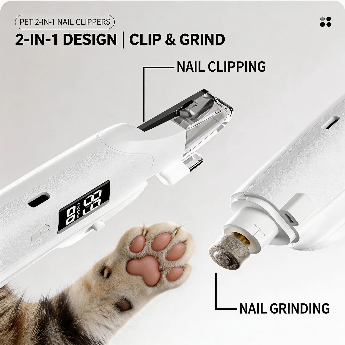 Rechargeable Electric Pet Nail Clipper with LED Light and Digital Display, Professional Grooming Tool for Dogs and Cats of All Sizes with Safety Guard