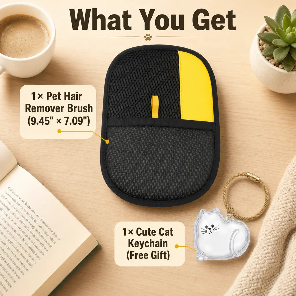 Upgraded Pet Hair Removal Glove for Cats and Dogs - Reusable Electrostatic Fur Remover Mitt for Furniture, Carpets, and Car Seats, Includes Cat Keychain