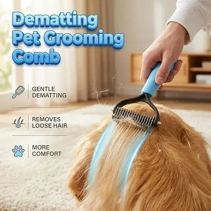Professional Pet Detangling Comb and Double-Sided Grooming Brush for Dogs and Cats with One-Click Clean Undercoat Rake for Shedding Mats