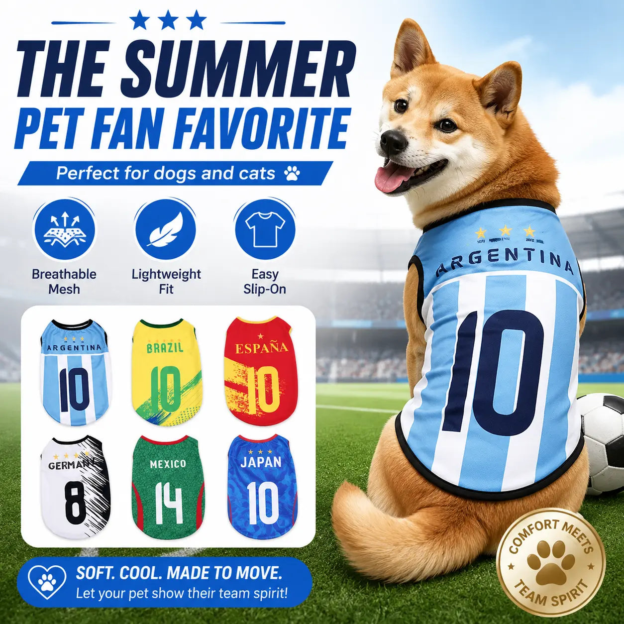 Lightweight Breathable Summer Jersey Vest for Dogs and Cats - Team-Inspired Sleeveless Apparel for Small and Medium Pets