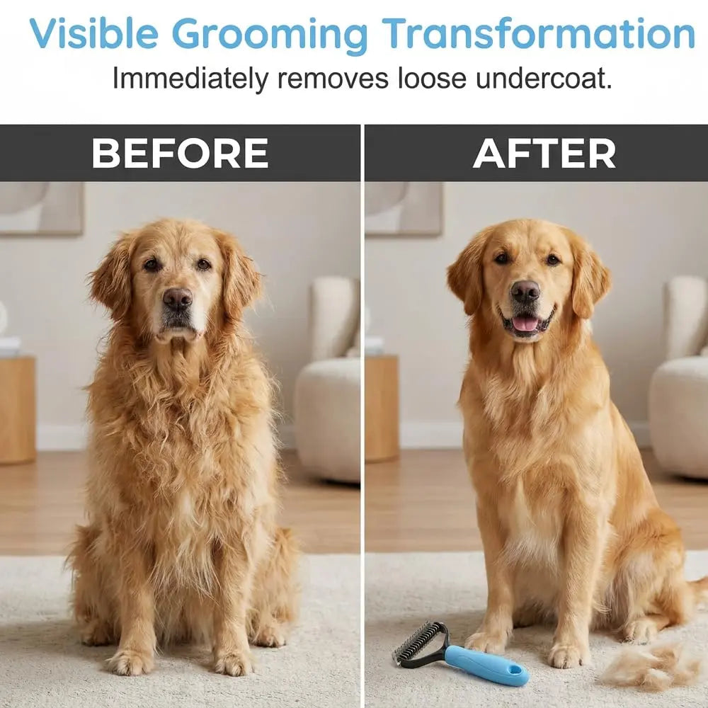Professional Pet Detangling Comb and Double-Sided Grooming Brush for Dogs and Cats with One-Click Clean Undercoat Rake for Shedding Mats