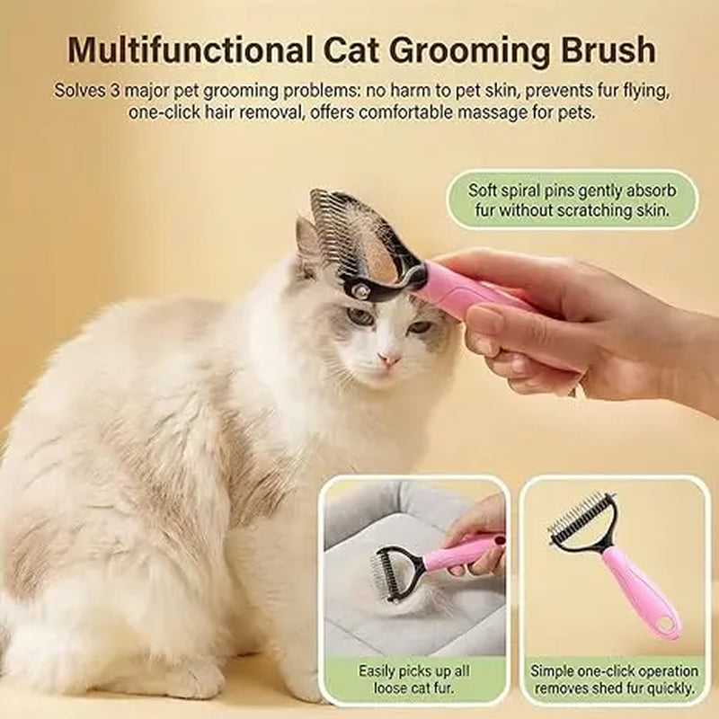 Professional Pet Detangling Comb and Double-Sided Grooming Brush for Dogs and Cats with One-Click Clean Undercoat Rake for Shedding Mats